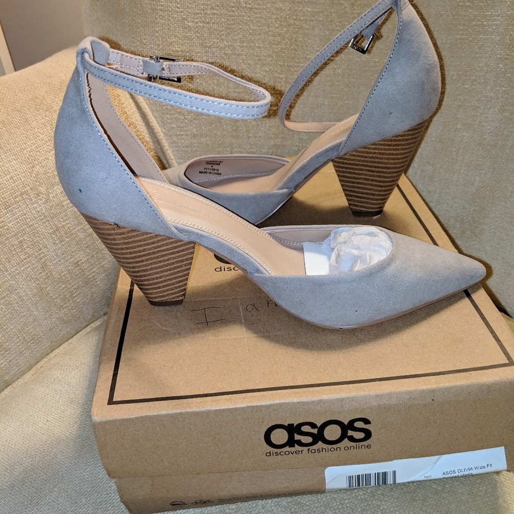 Asos Gray Ankle Strap Heels